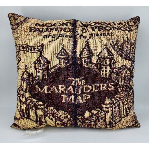 VTG x2 Harry Potter Hogwarts Crest/Marauder's Map Woven Tapestry Throw Pillows - Picture 13 of 16